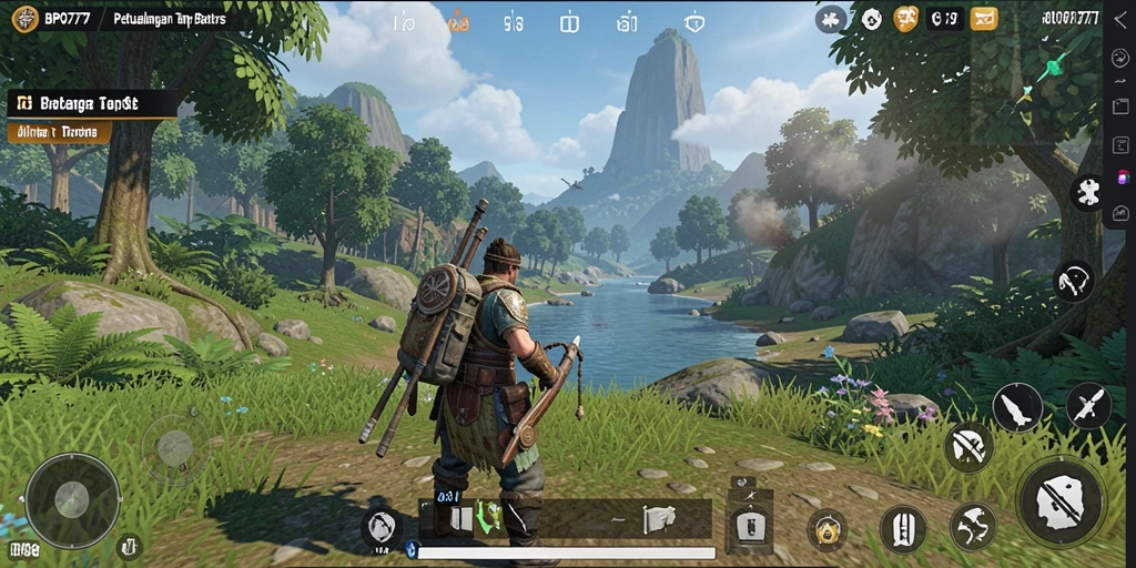 Tangkapan layar gameplay BPO777 menunjukkan petualangan di dunia terbuka yang luas.