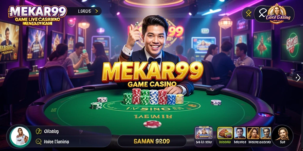 Tangkapan layar utama MEKAR99 memperlihatkan gameplay Live Casino yang mendebarkan.