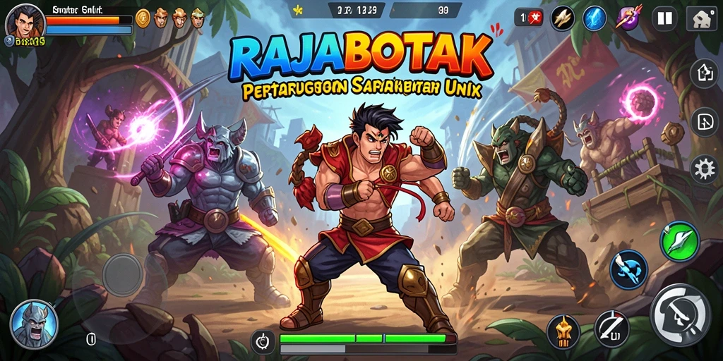 Gameplay seru dalam RAJABOTAK menampilkan pertarungan antara karakter unik.