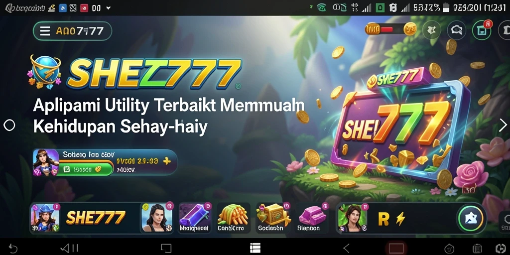 Tampilan antarmuka utama aplikasi SHE777 yang memudahkan navigasi.