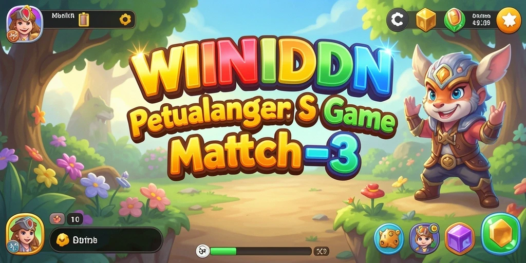 Screenshot utama WINIDN menampilkan gameplay Match-3 yang seru dan penuh warna.